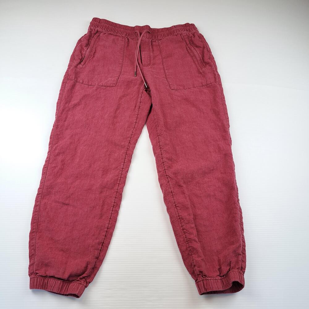 Athleta Pants Womens 8 Pink Retreat Linen Jogger Pull On Cuffed Pockets Casual